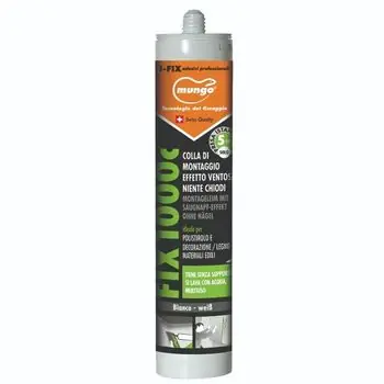 Adesivo Fix 1000C Mungo per utilizzo di tutti i materiali di posa, effetto ventosa, cartuccia 310 ml, finitura Bianco Garanzia Inclusa